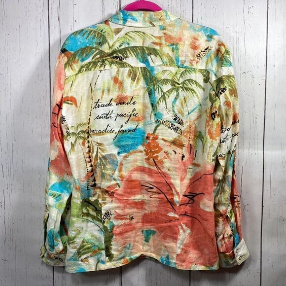 Vintage Chicos 100% Linen Tropical Snap Button Shirt Size L Coastal Grandma 90s - Picture 16 of 16